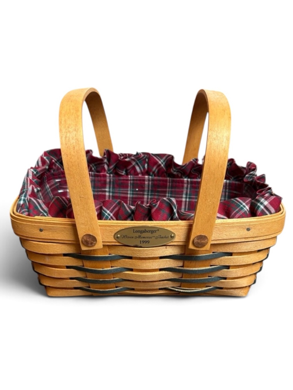 Longaberger Woven Memories Basket 1999 Red Plaid Liner and Protector